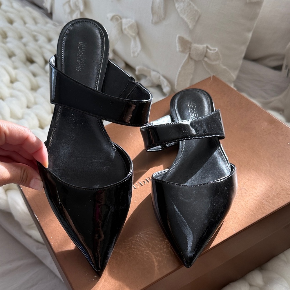 Michael Kors Black Patent Leather Mules